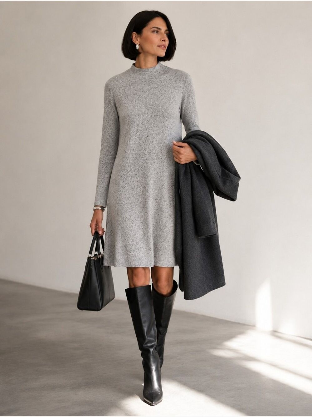 CHICO'S HEATHER GRAY KNIT MOCK NECK DRESS SIZE SMALL / CHICO'S 0